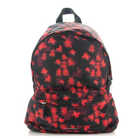 GIVENCHY Nylon Calfskin Floral Print Small Backpack Black 